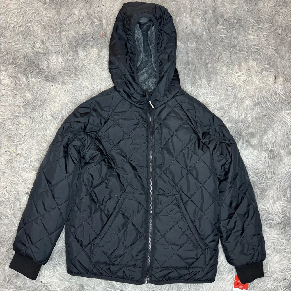 Cat & Jack Boys Hooded Reversible Puffer Jacket - Black/Gray Medium (8) NWT